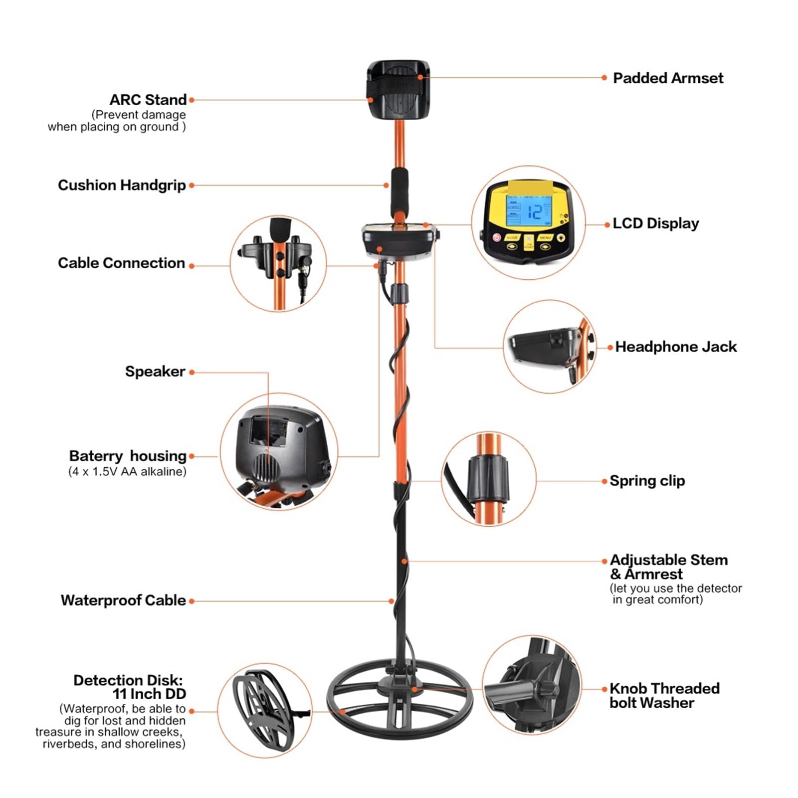 Détecteur de métaux Haute sensibilité Détecteur de métaux Souterrain TX-950 Découvrez la Fonction d'éclairage de Chasse trésor Pro 5 m