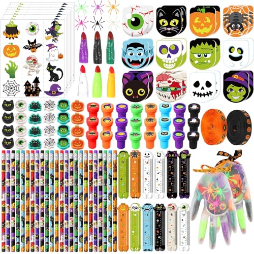 Chrisfall 242 Pcs Halloween Party Favors Halloween Stationery Set for Trick or Treat Toys Gifts Bulk Halloween Goody Bag Fillers for Classroom Prizes Rewards Trick or Treat Party Supplies