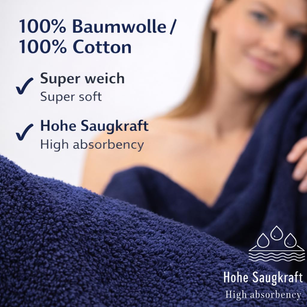 Betz 3-TLG. XXL Saunatuch Set Premium 100% Baumwolle 1 Saunatuch 2 Handtücher Farbe dunkelblau