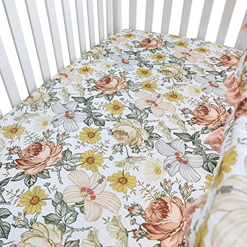 3Pcs Crib Bedding Set Baby Minky Blanket Nursery Bed Skirt Set For Baby Girls & Boys (Retro Chrysanthemum,3Pc Set) #TOP1