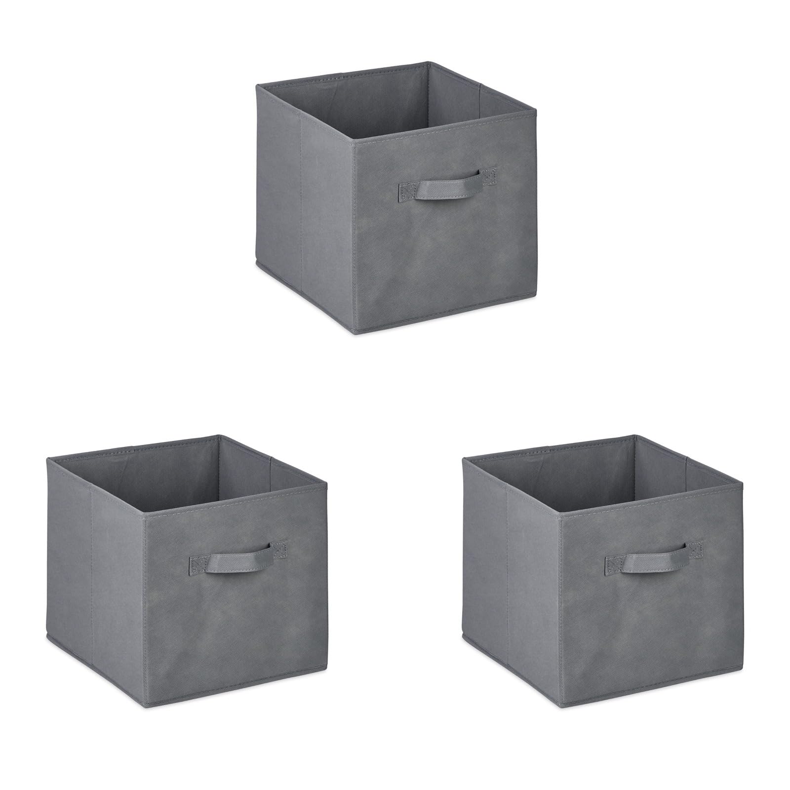 Homme Concept Solid Grey 3 Pack Grey Fabric Storage Cubes With Handles – Collapsible Storage Box Organisers For Shelves, Wardrobe & Home, 27 X 27 X 28 Cm