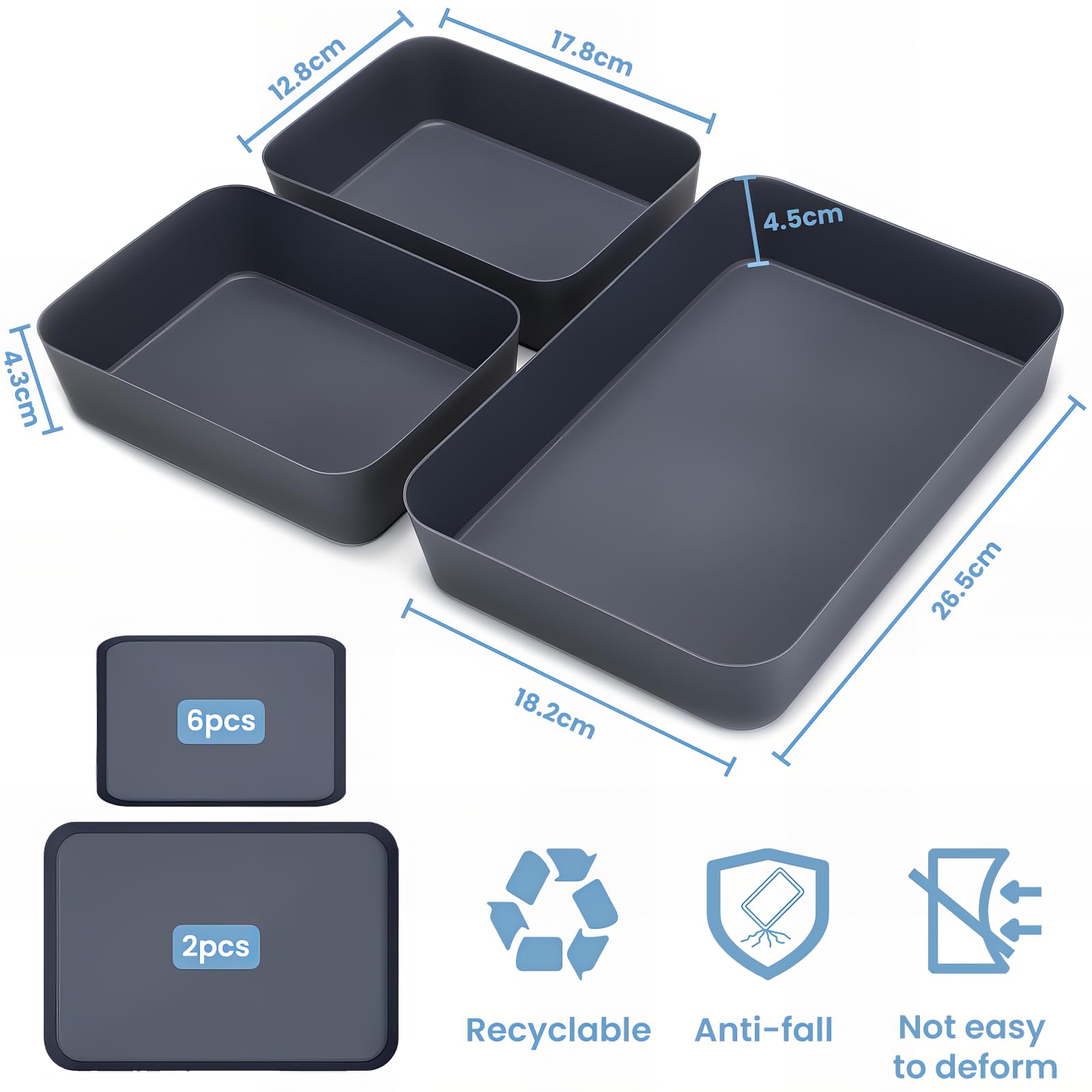 Bugucat Organizer Cassetti 8 Pezzi,Divisori Cassetti Scrivania in 2 Dimensioni,Organizer Contenitori Porta Oggetti Adatto per Guardaroba, Scrivania, Bagno, Cucina