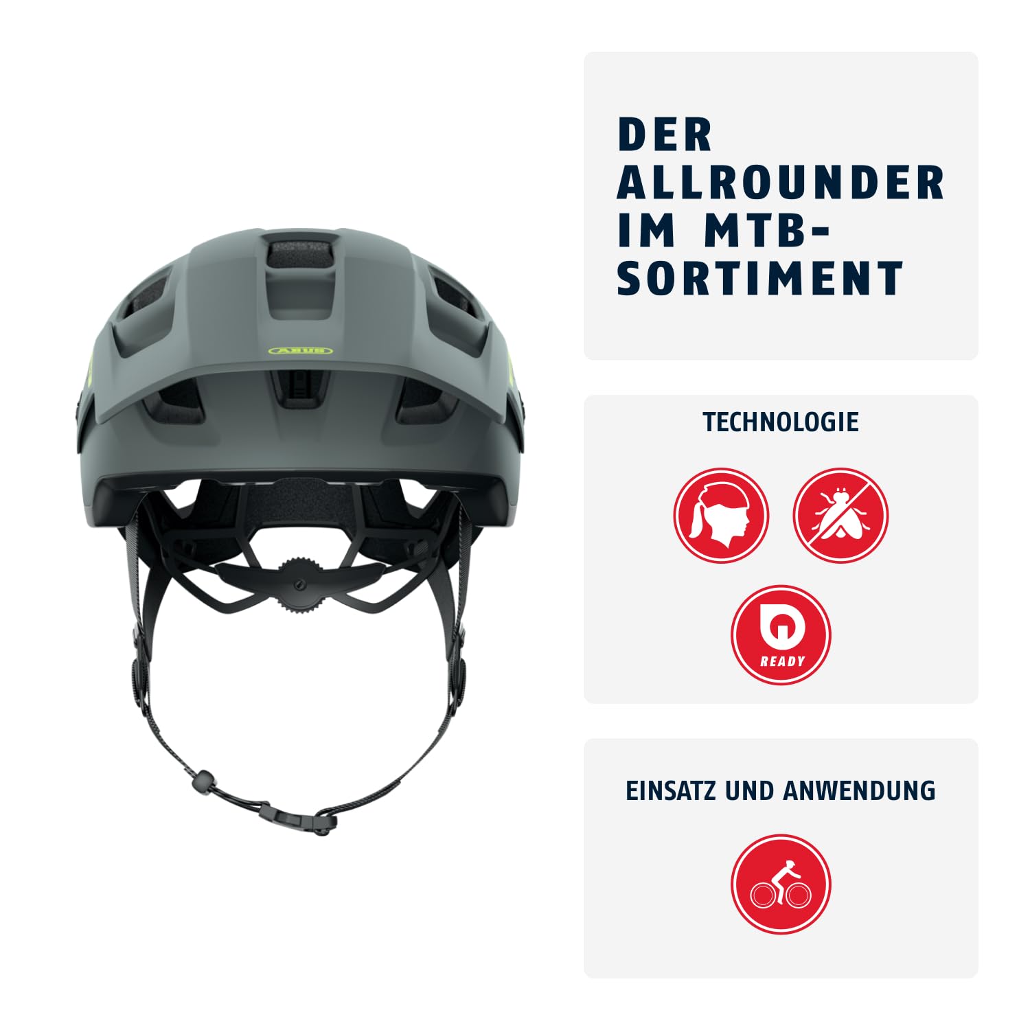 ABUS MTB-Helm MoDrop - robuster Fahrradhelm mit guter Belüftung für Mountainbiker - individuelle Passform - für Damen und Herren - Grau Matt, L