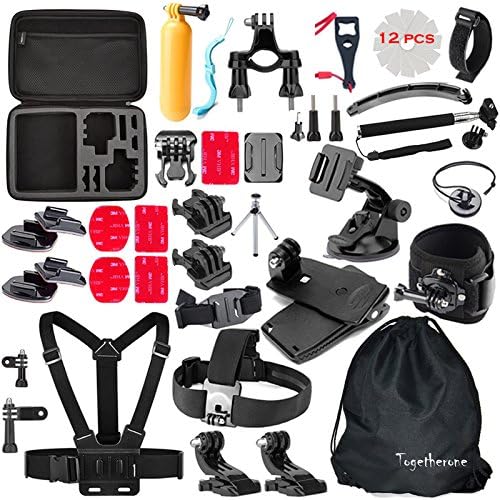 Togetherone 50 in 1 Essential Accessories Bundle Kit for APEMAN Apeman A80 Gopro Hero 5 Gopro Hero 4+ Gopro Hero 3 Camera Accessory Kit GoPro Accessories Kit for Sport Camera