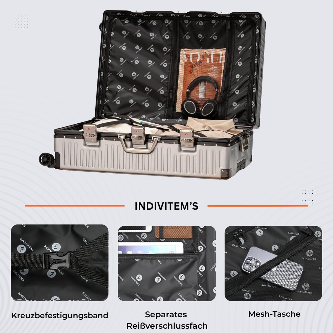 It'Go Zestaw walizek z aluminiową ramą, 2-częściowy (XL+M) duża walizka z twardą obudową, bagaż z 4 rolkami, bagaż podręczny, walizka i walizki na kółkach, kolor srebrny