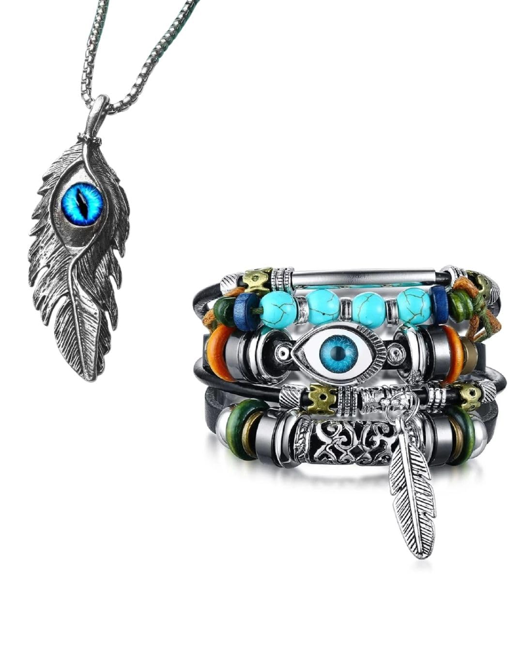 Evil eye combo Necklace with Bracelet for Men, Stylish Neck Chain for Boys, Men Accessories | Pendant Necklace Chain Pendant For Boys Love Gifts Mens Jewellery