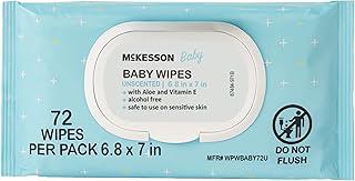 McKesson Baby Wipes, Unscented (1 Pack, 72 Wipes) - Aloe & Vitamin E, 99% Water, Flip-Top Lid, Wipes for Sensitive Skin & Diaper Rash, 6.8 in x 7 in, 72 per Pack