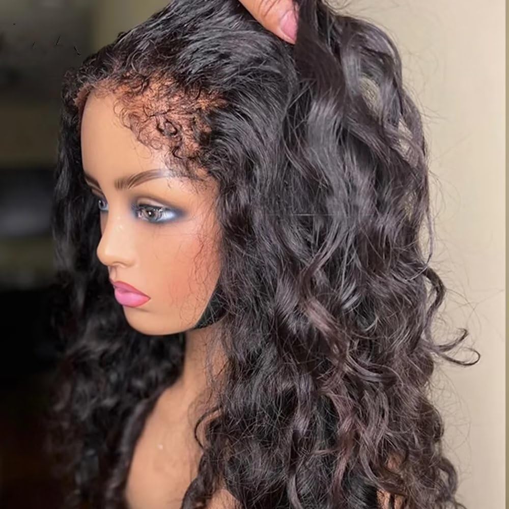 Loose Deep Wave Wigs With Curly Baby Hair HD Invisible Transparent 13x6 Deep Lace Frontal Human Hair Wigs Pre Plucked for Black Women Brazilian Remy Hair Wig with Nleached Knots 180 Density 14 inch