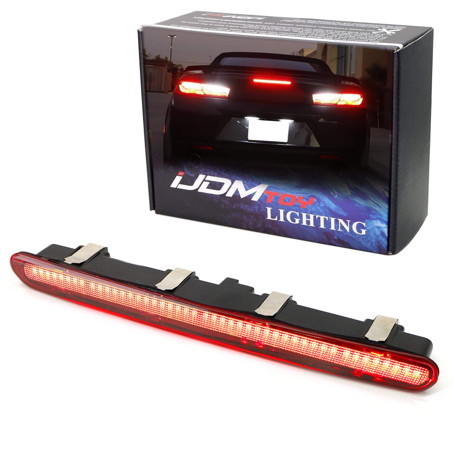 iJDMTOY Dark Red Lens F1 Style Strobe LED Trunk Lid Third Brake Light Bar Assembly Compatible With 2016-2024 Chevrolet Camaro