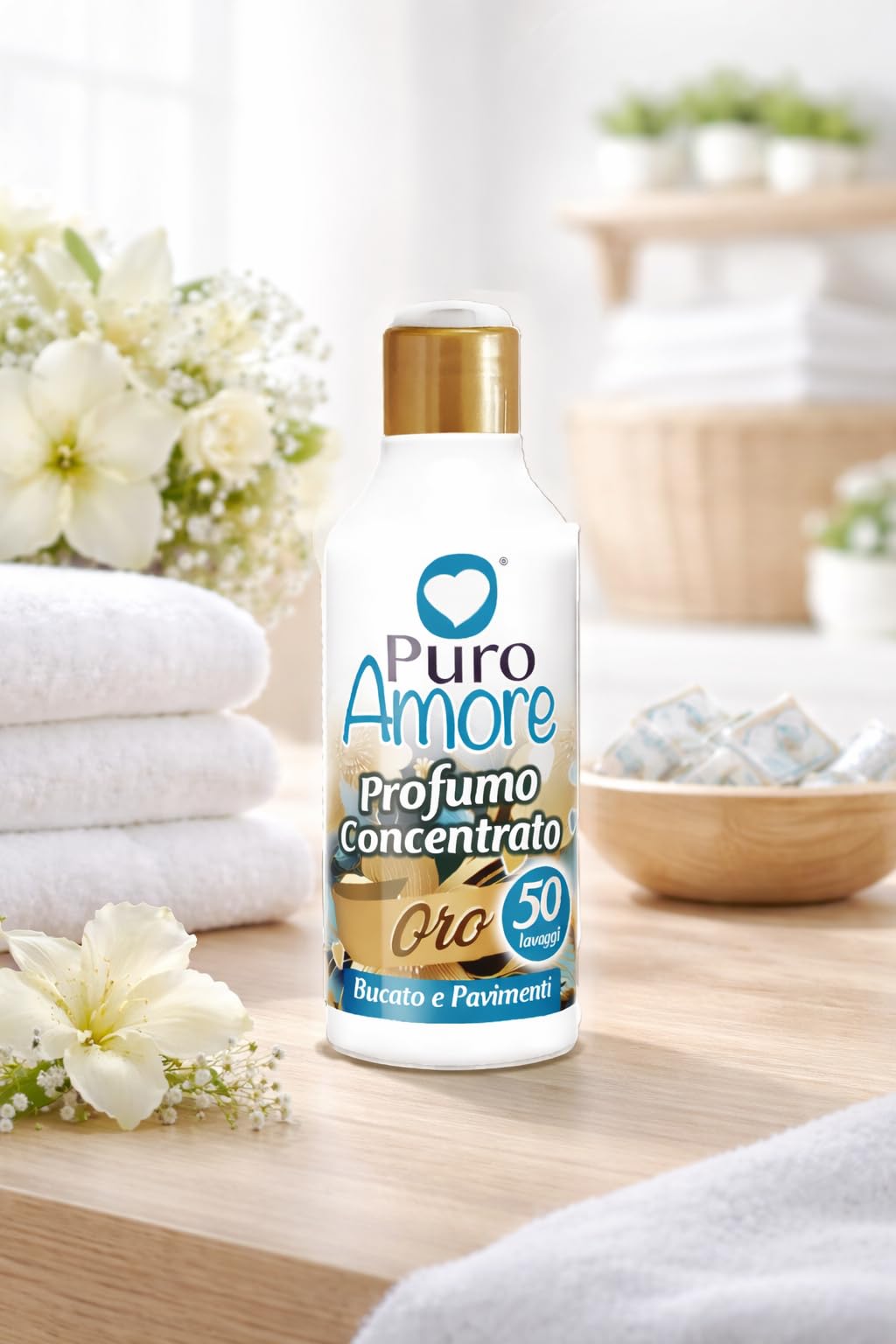 4x Puro Amore Profumo Concentrato per Bucato e Pavimenti – Fragranze Blu, Oro, Rosa e Viola – Essenza Intensa e Persistente, fino a 50 Lavaggi per Flacone