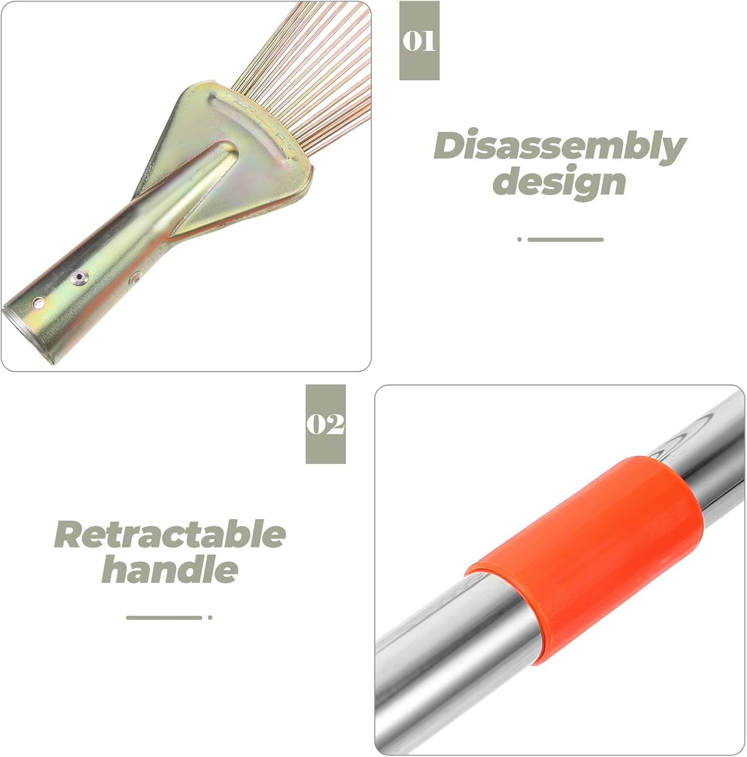 Ciieeo 18-Tine Leaf Rake with Retractable 80cm Stainless Steel Handle for Lawn and Garden, Sturdy Landscape Rake for Leaves and Soil Spreading in Outdoor Gardening