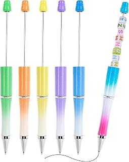 Cobee Beadable Ballpoint Pens, 6 Pieces 1.0mm Bead Rollerball Pen Plastic DIY Black Ink Pens Beaded Pens Gift for Kids Students Office School Supplies