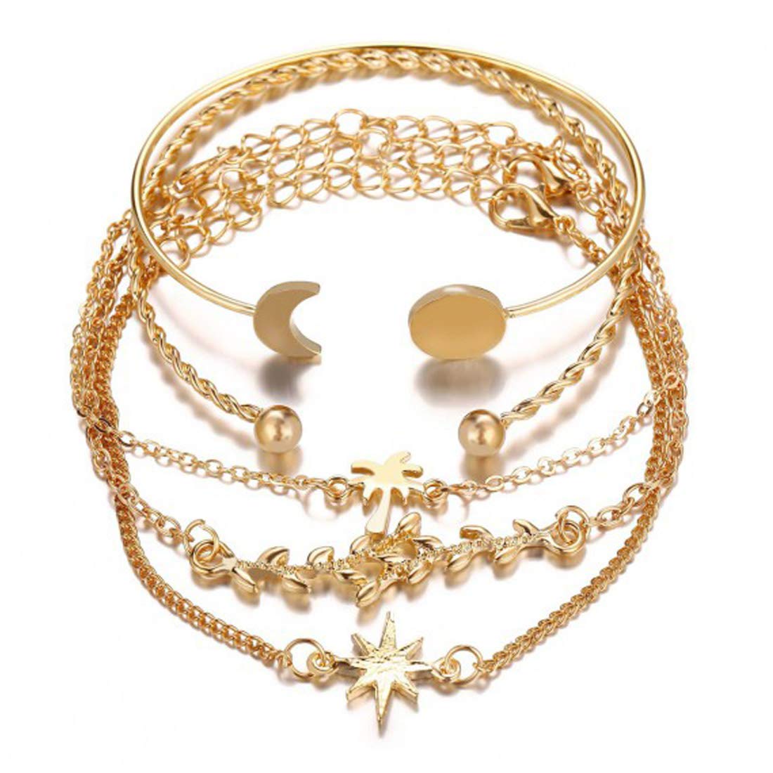 5 Plated Boho Bracelets Set