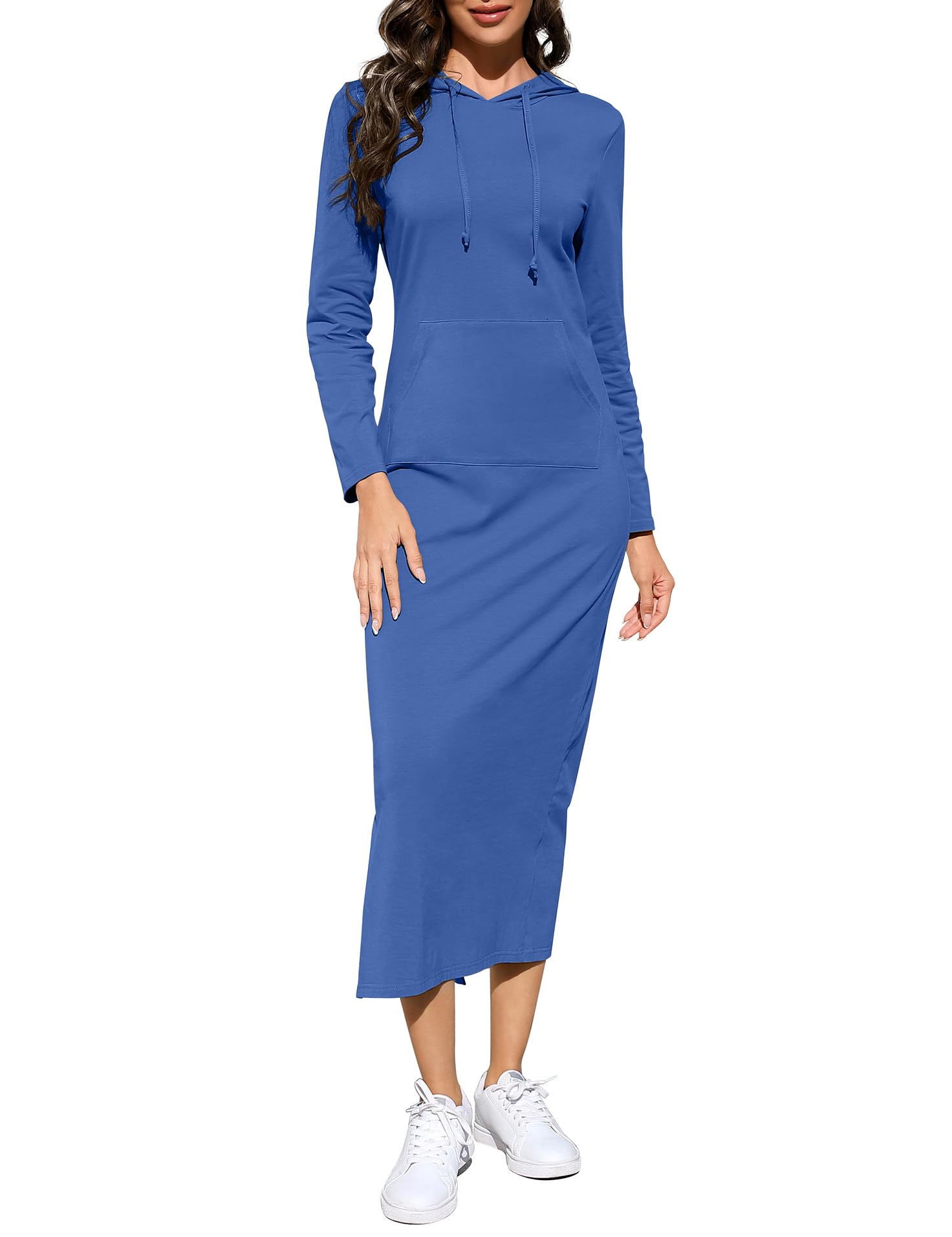 formal dress with hoodie BeautyNee Women's Casual Long Sleeve Side Slit Pullover Maxi Slim Sweatshirt Long Dresses Pockets how to dress up a hoodie