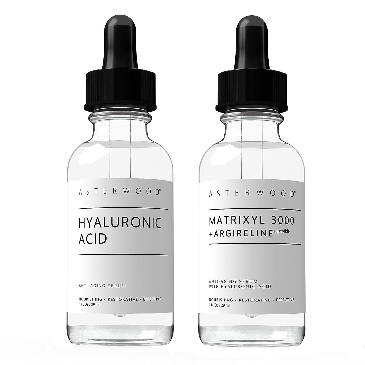 Asterwood Hyaluronic Acid Serum 1 oz & Matrixyl 3000 + Argireline Serum 1 oz