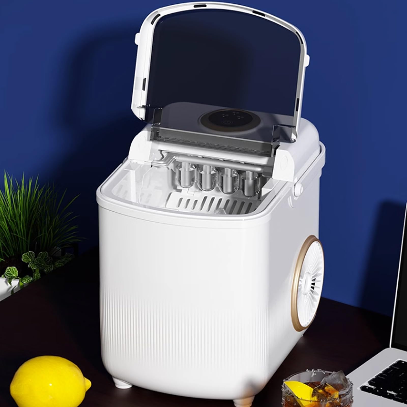 Máquina para fabricar hielo sobre encimera Máquina for hacer hielo en encimera, máquina for hacer hielo con asa, máquina for hacer hielo autolimpiante, 22 libras/24 horas, 9 cubitos de hielo listos en
