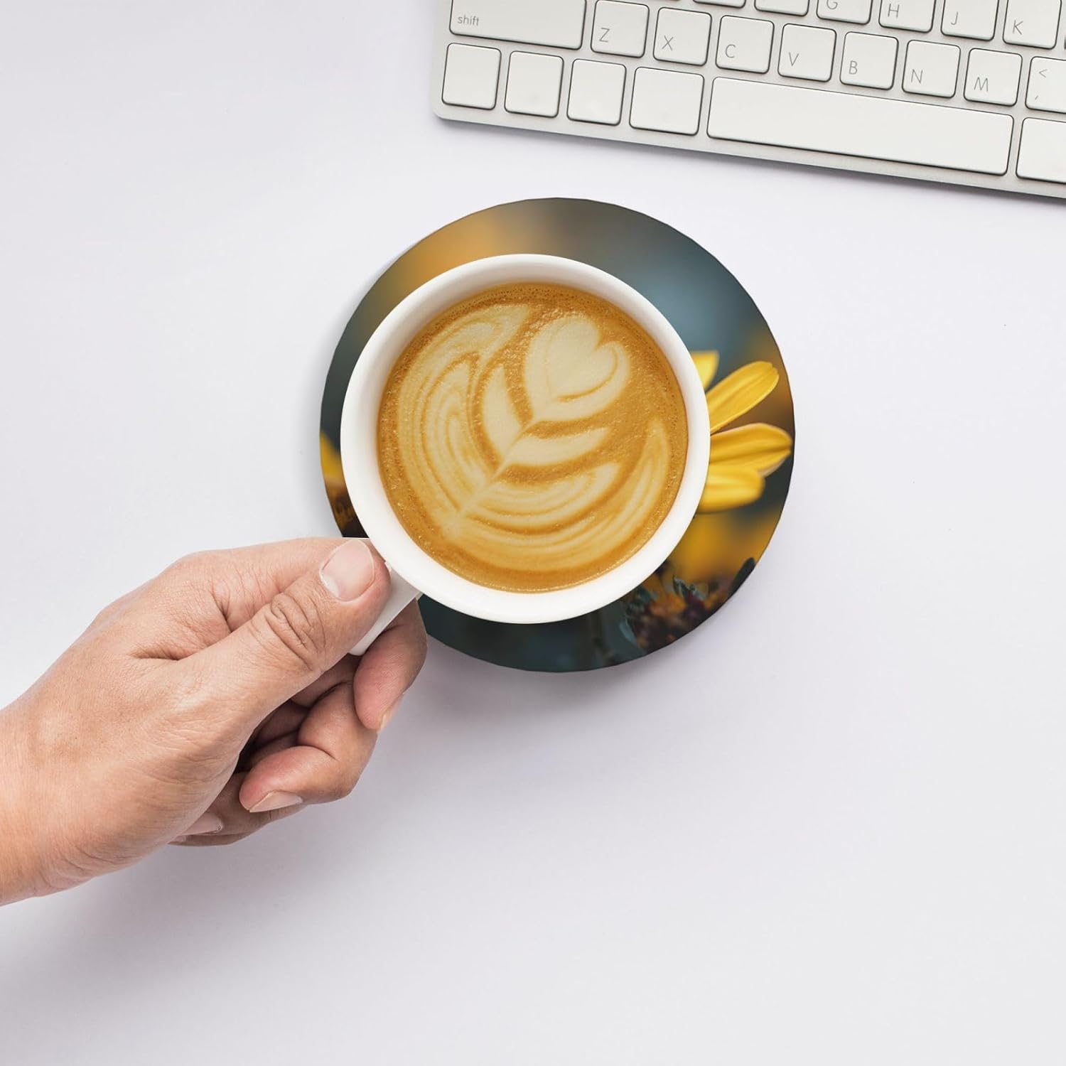 (Bees on Flower) Ceramic Coasters Set of 6 with Holder Non-Slip Round Coffee Coasters for for Cup Mug Drink Patio Coffee Table Decor, Christmas Coasters Home Bar Supplies