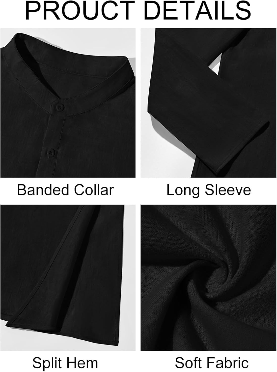 Runcati Mens Kaftan Robe Thobe Cotton Long Sleeve Henley Shirt Casual Muslim Gown Kurta Tops - Image 5