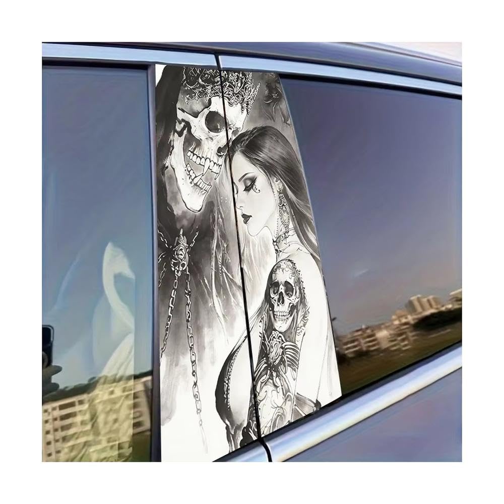 Dabhuoc One Color Car Parts 2 Pcs Car Door Pillar Decoration Sticker Grim Skull & Maiden Glossy Protective Polyethylene Film