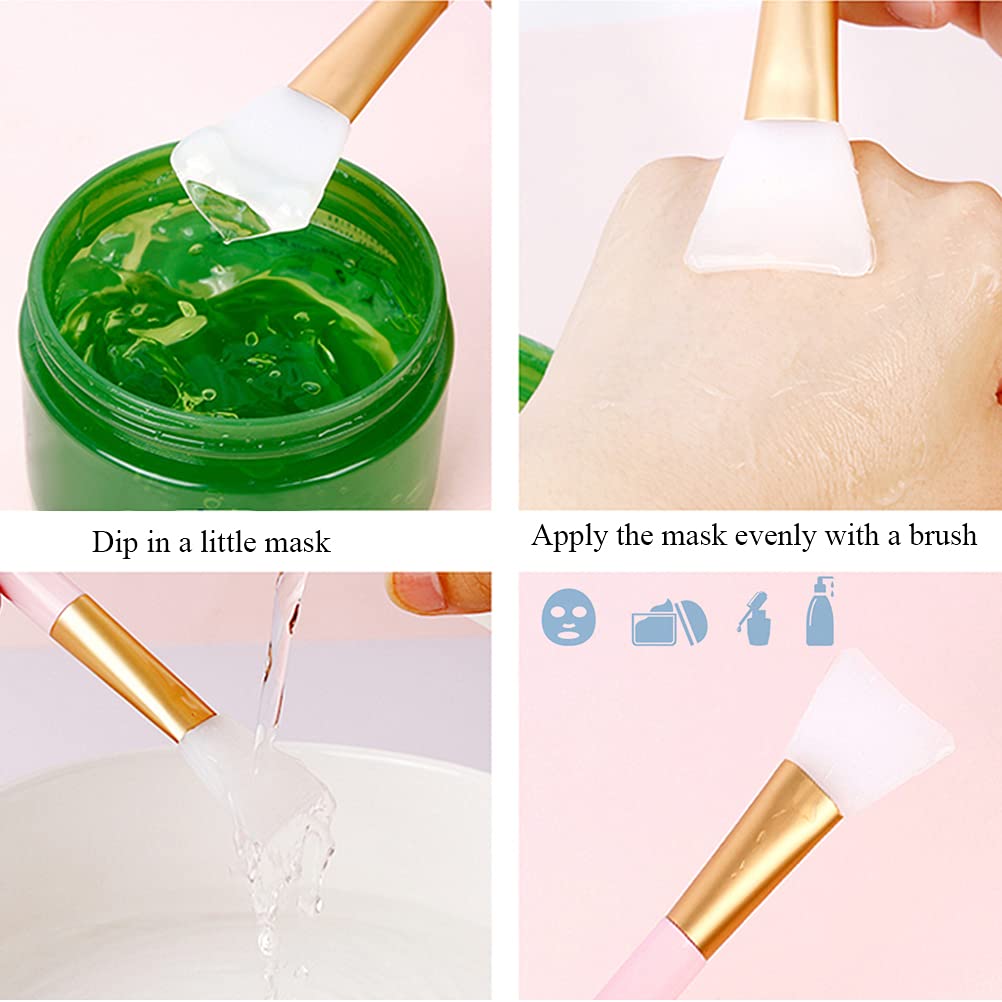 Fan Brushes Silicone Brushes for Facials, 4 Pcs Face Mask Applicator Brushes Makeup Skin Care Tools for Glycolic Peel Mud Mask Cosmetic
