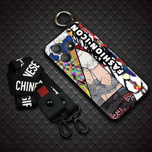 Phone Case Compatible with Blackview Wave 9C, Wristband Design Anti-knock Lanyard Dirt-resistant Protective Ring Graffiti Shockp