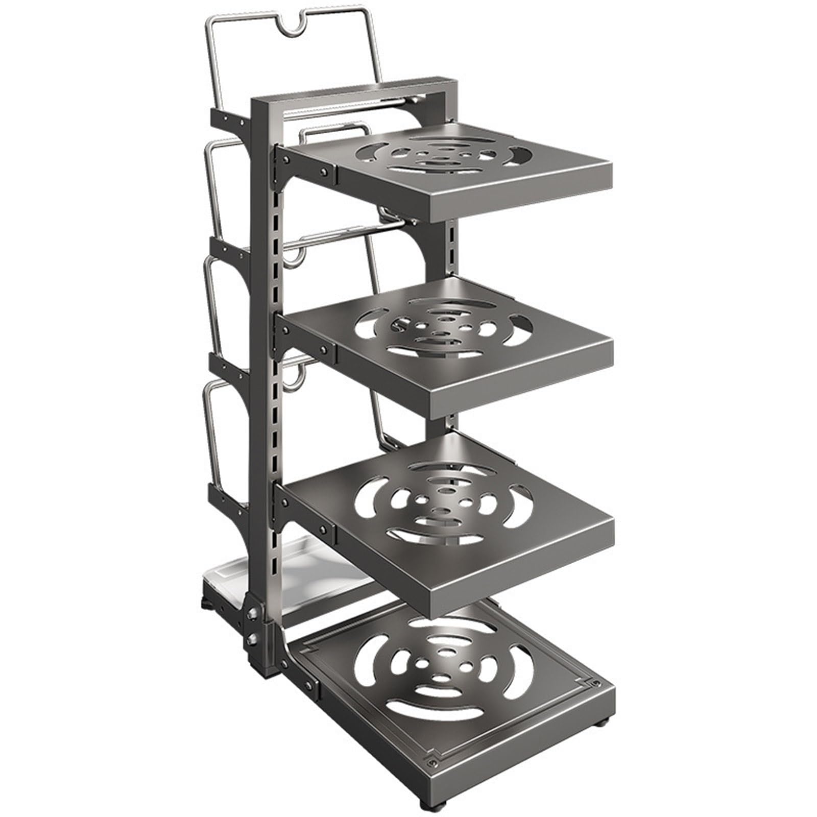 Support réglable pour casseroles et casseroles pour l'organisation et le rangement de la cuisine avec plateau d'égouttage, support pour ustensiles de cuisine robuste à l'intérieur de l'armoire, supp