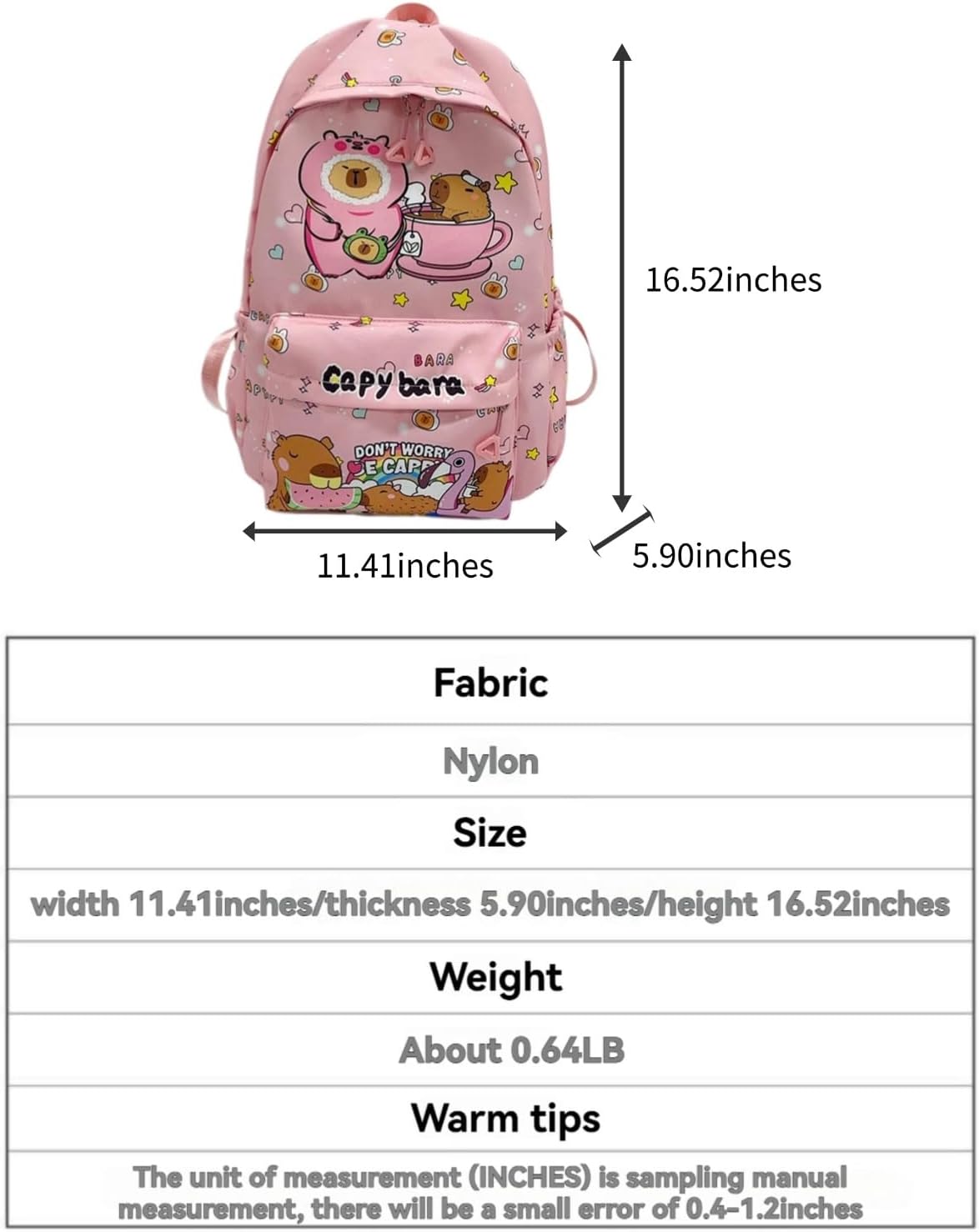 Capybara Cartoon Animals Watermelon Ice Large Capacity Print Backpack Simple and Stylish for Adults Ita Bag (Black)