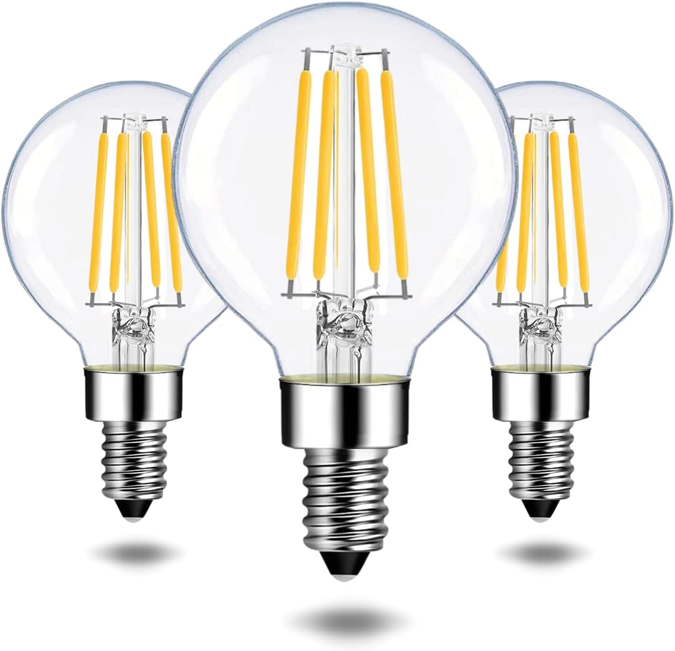 Bioluz LED 90 CRI G16.5 Light Bulb 40W Replacement (Uses only 4W) E12 Base Clear Glass Filament Pendant Warm White 2700K UL Listed Title 20 High Efficacy Lighting 3-Pack