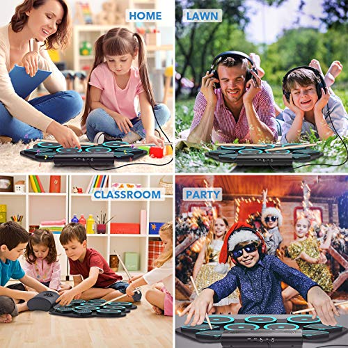 image for PAXCESS 9 Pads Electronic Drum Set Rechargeable Drum Set with Headphon