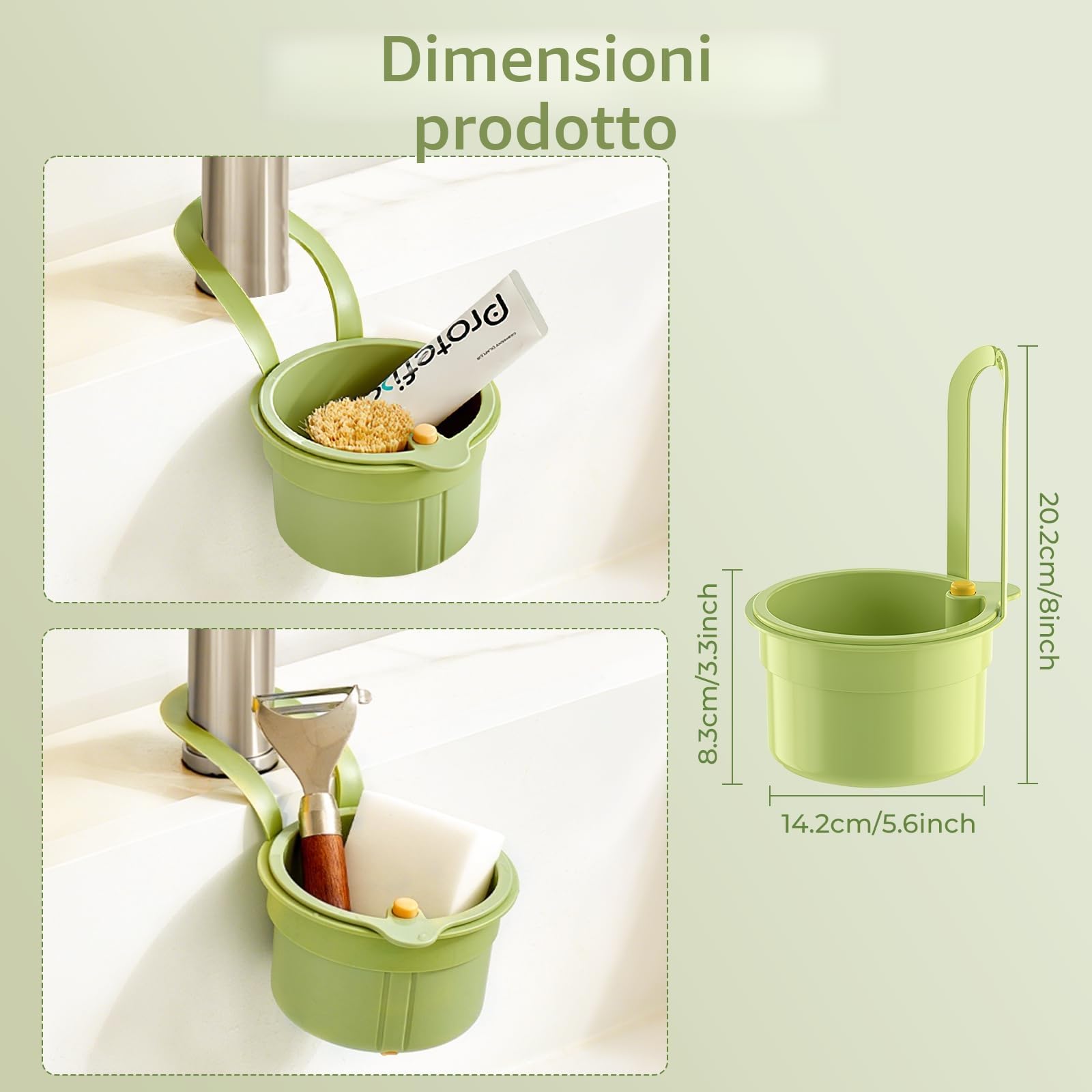 Zikenis Cestello di scarico in plastica,filtro di scarico multifunzione,adatto alla maggior parte dei rubinetti standard,per il lavaggio e lo stoccaggio in cucina (verde)