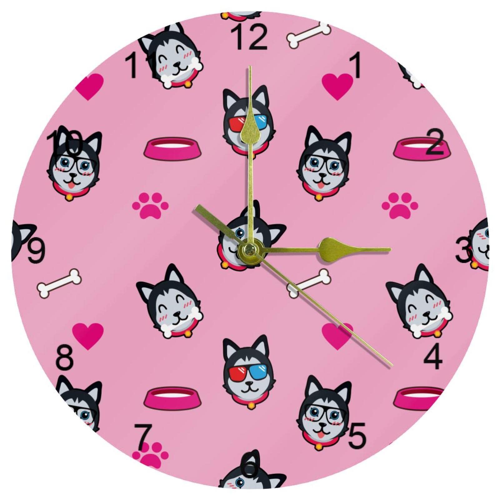 Horloge murale à quartz silencieuse de 25,4 cm en forme d'os de chien pour cuisine et salon