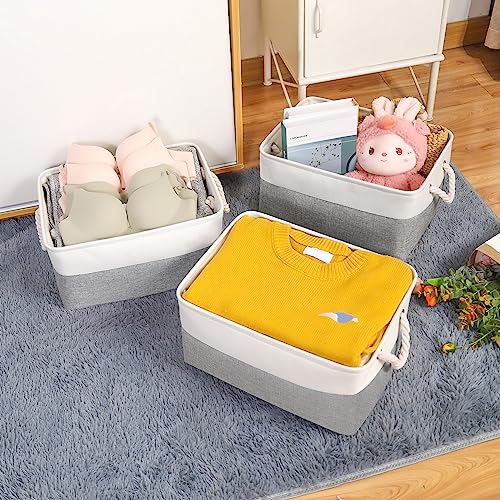 JUNLAI 3 Pcs Storage Baskets with Handles, Foldable Small Storage Boxes, Fabric Wardrobe Storage Basket for Office & Home - Image 3