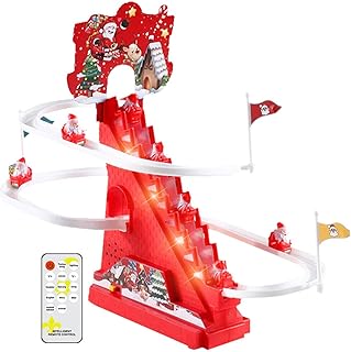 Electric Christmas Or-Bit Slide - Santa Claus Climbing Electric Track Slide with Lights & Music,Automatic Stairs, Christmas Party Favors, Fun Track Game with Lights and Music, Or-Bit Slide Toy Fenhua