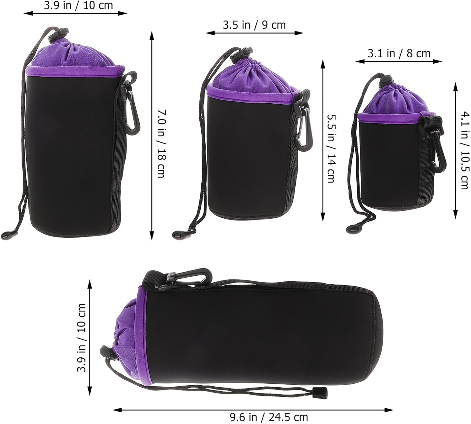 OSALADI Waterproof Camera Lens Pouch Set Thickened Fleece Lens Protector Bags in S/m/l/xl Sizes with Drawstring for Photographers Purple
