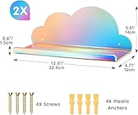 Vista 3 de NiHome Estantes flotantes de acrílico iridiscente extra grandes, paquete de 2 estantes de nube, estante flotante para pared, montaje en pared
