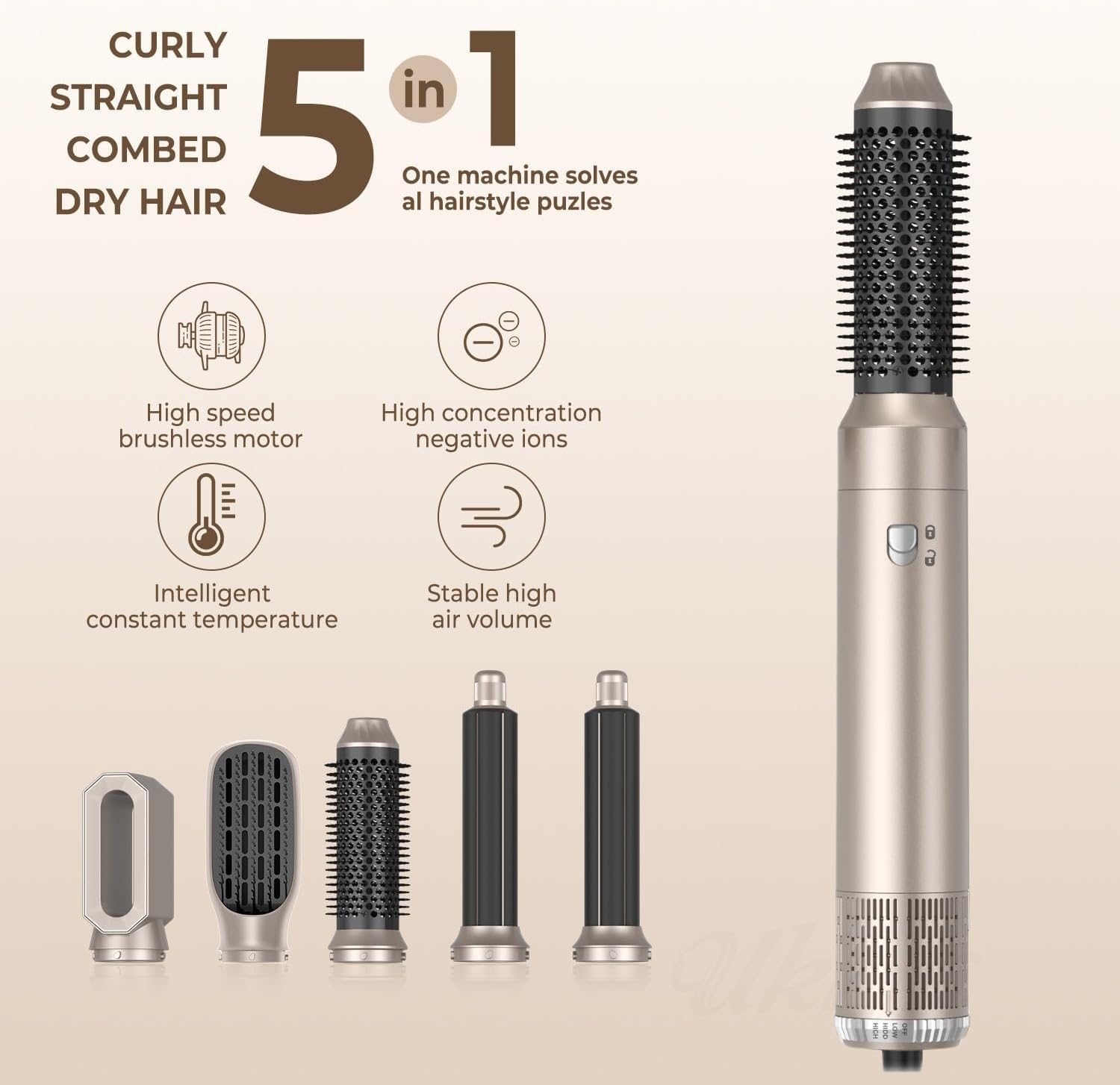 Asciugacapelli Air Styler 6 in 1, Multi Hair Styler Set spazzola riscaldante brushing dispositivi e di acconciatura per capelli ricci e lisci, temperatura velocità del vento regolabile