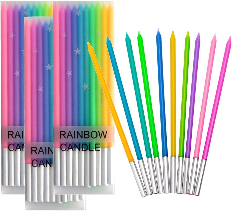 ZERIRA 30 Count Birthday Cake Candles Long Thin Colorful Cake Candles for Wedding Birthday Party Cake Decoration