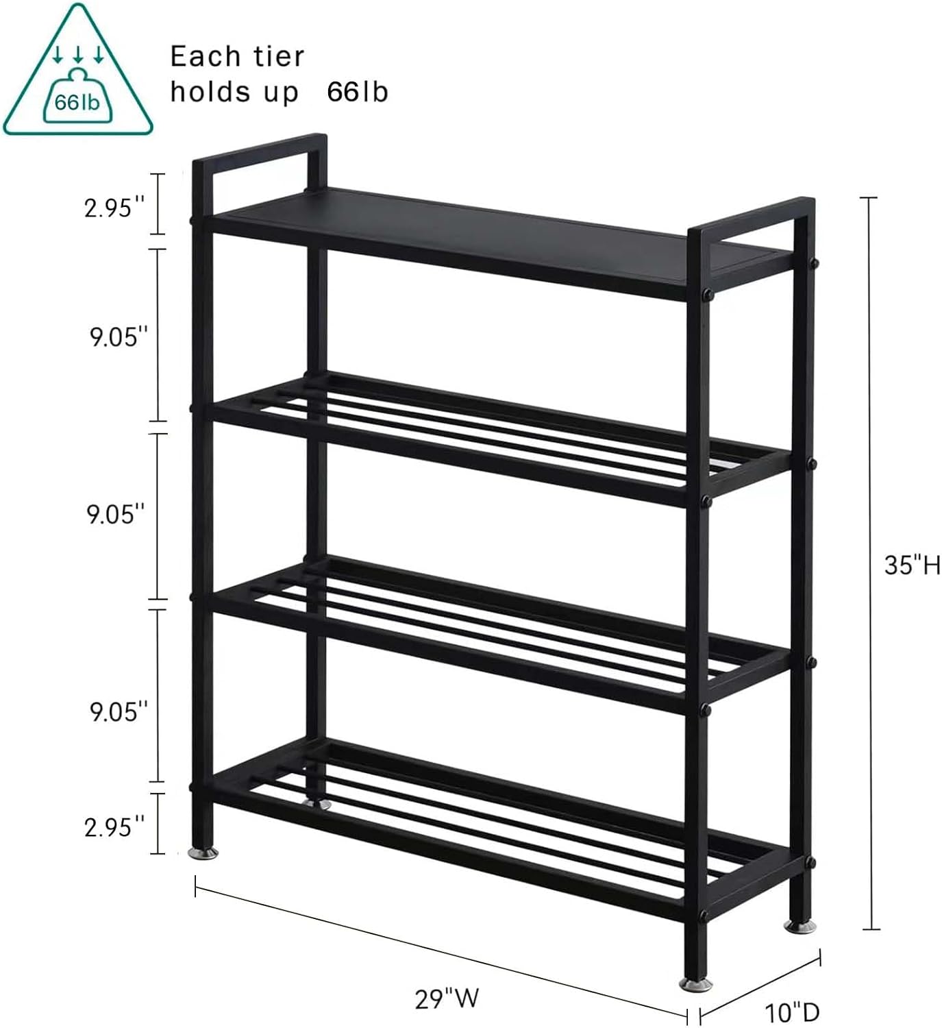 Heavy Duty 4-Tier Shoe Rack Metal Shoe Storage Shelf for 12 Pairs of Shoes Entryway Durable Shelf Easy to Assemble
