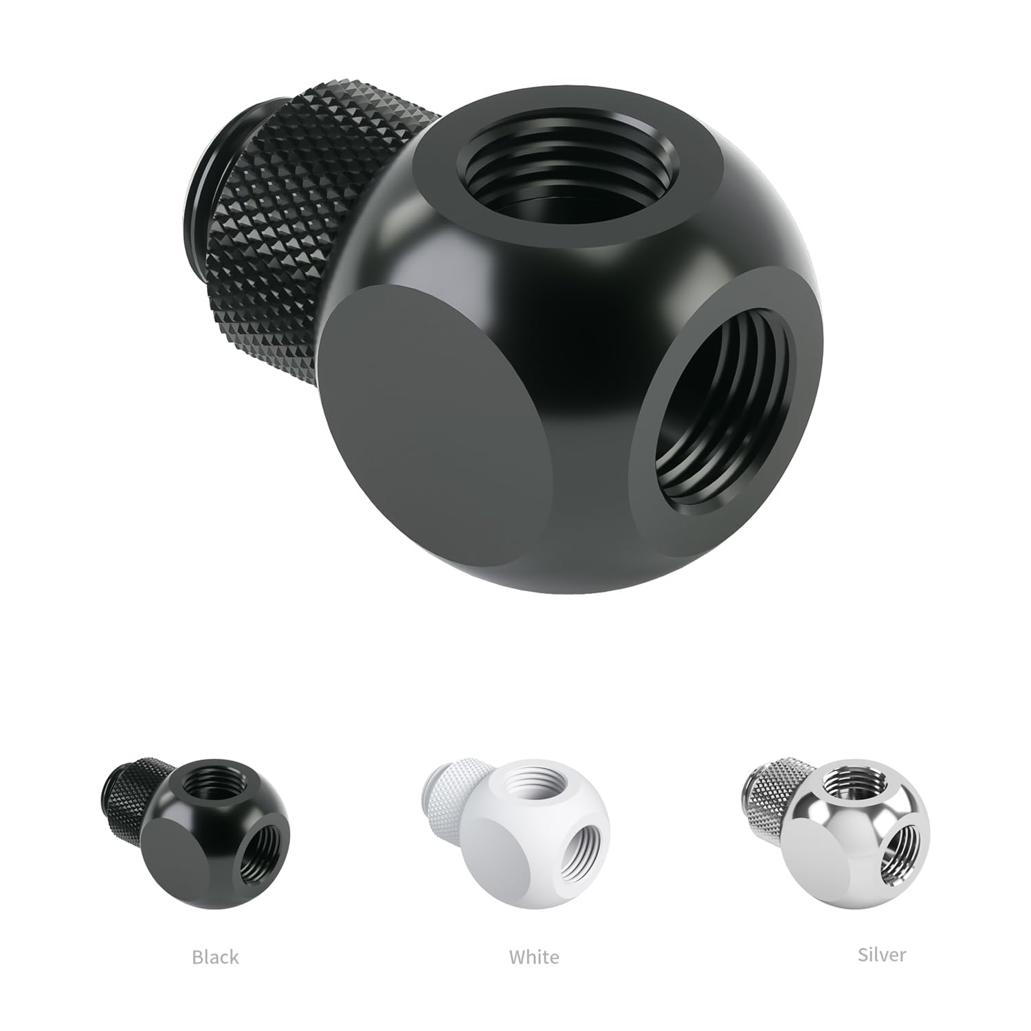Barrow G1/4" Threaded 3 Way Ball Fittings, 360° Rotary Adaptor Spliter, 3-Way Brass Spherical Connector, Split Water Cooling Computer Accessories (Black,2 Pcs)