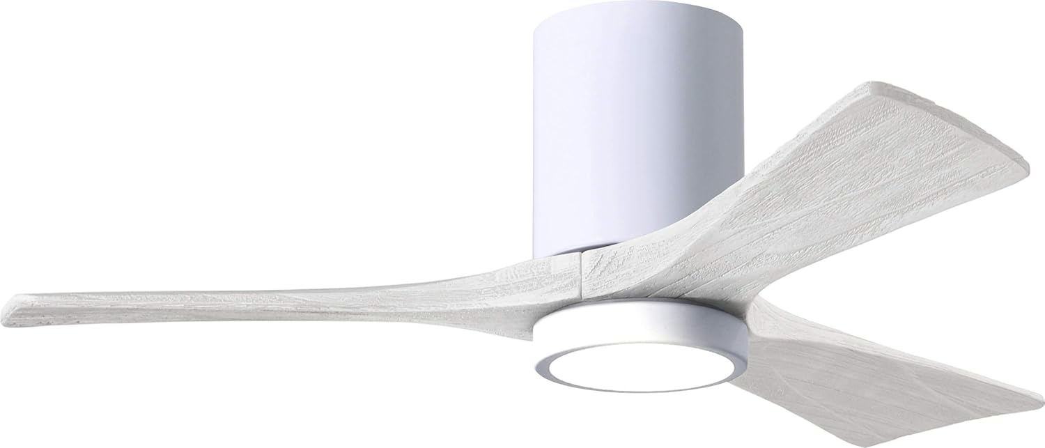 Matthews IR3HLK-WH-MWH-42 Irene Damp Rated Flush Mount 42" Ceiling Fan with Light and Remote & Wall Control, Silent DC Motor, 3 Solid Wood Blades, Gloss White with Matte White