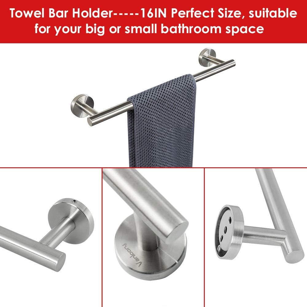 Vanloory 5 Pieces Bathroom Hardware Set- SUS304 Stainless Steel-Towel Rack Set Include Lengthen Hand Towel Bar+Toilet Paper Holder+3 Robe Towel Hooks Bathroom Accessory Towel Bar Set : Tools & Home Improvement