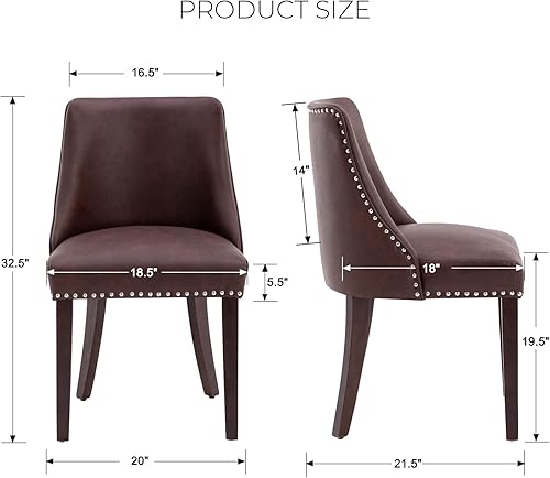 Miniatura 2 de Juego de 2 sillas de comedor de piel sintética tapizadas con ribete de cabeza de clavo y patas de madera maciza, silla auxiliar moderna de mediados