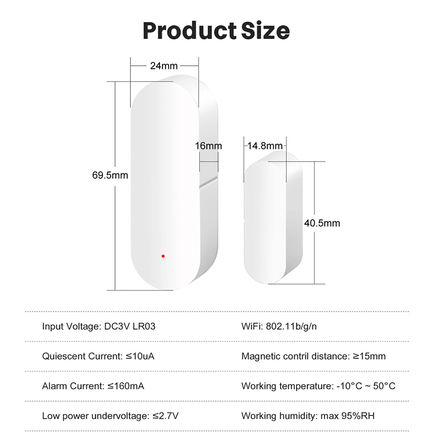 Lot de 2 capteurs de porte WiFi : capteur de contact de fenêtre intelligent, alertes d'application gratuites, programmable avec les appareils Tuya/Smart Life pour la sécurité à domicile et