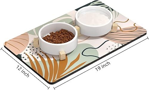 Miniatura 2 de Rnivvi Tapete de comida para perros, 12 x 19 pulgadas, bohemio, absorbente, para comida y agua, bonita alfombra de goma antideslizante