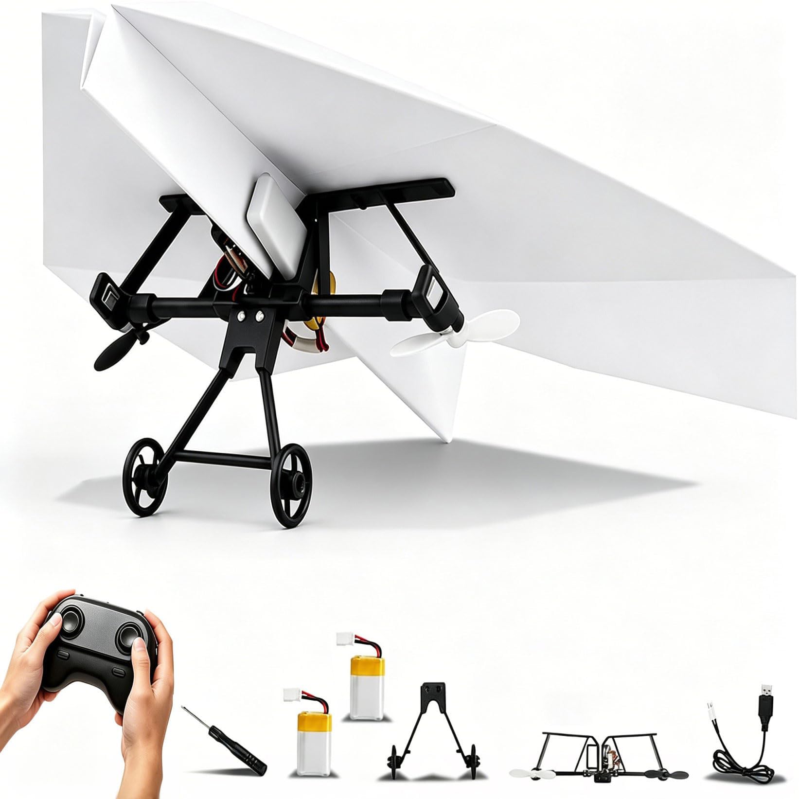 Rc Paper Airplane Kit, Diy Rc Plane For Hobbyists, Pilots, Beginners | Diy Drones Paper Remote Control Plane Motor Kit With Gyro Stabilizer, Dual Propellers, Lightweight, (Paper Not Included)
