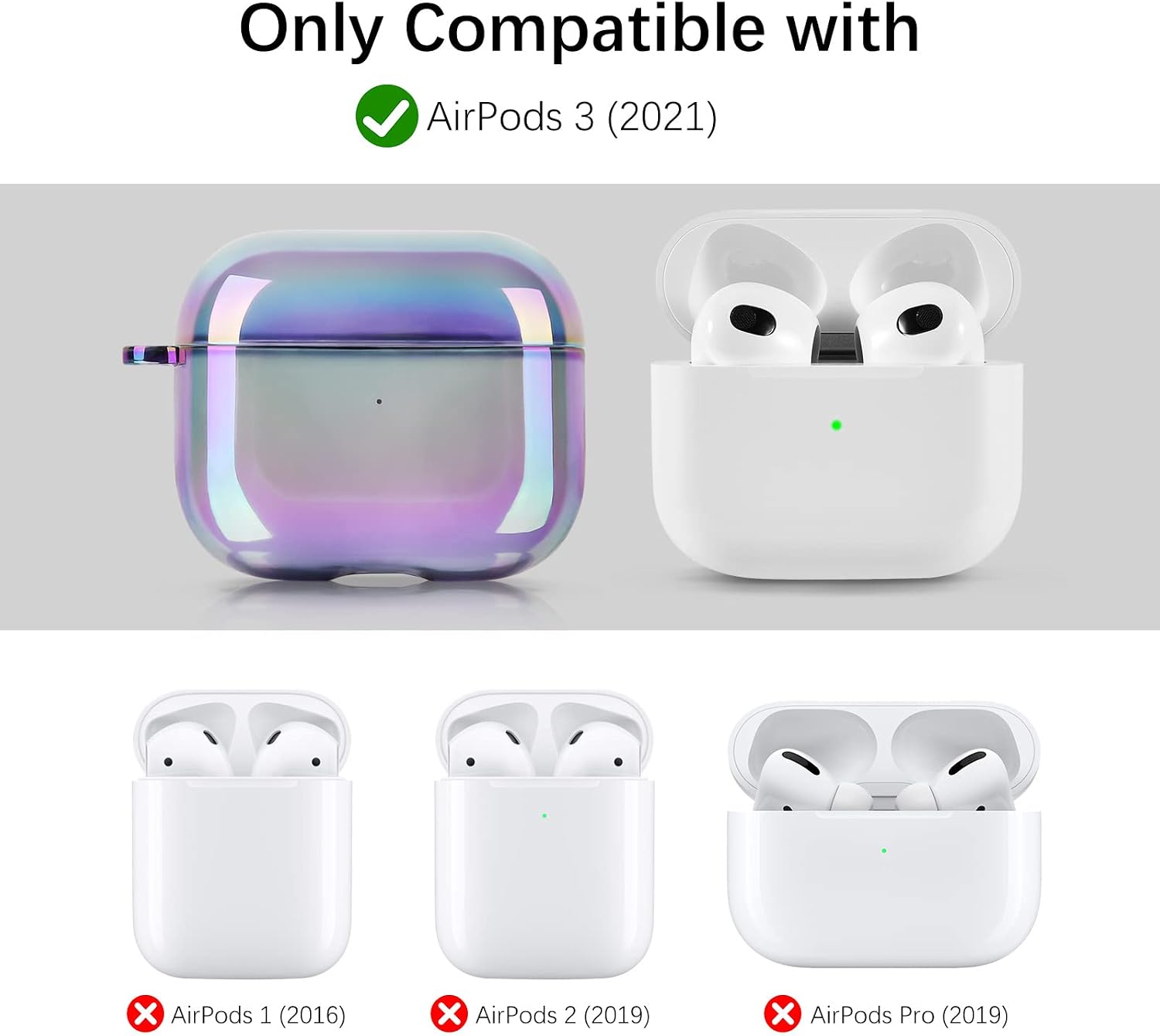 AIRSPO AirPods 3 Case Cover Clear Lasher Hard PC Protective Case Colorful AirPod 3 Cover Skin Compatible with Apple AirPods 3rd Generation with Keychain (Glittery Purple)