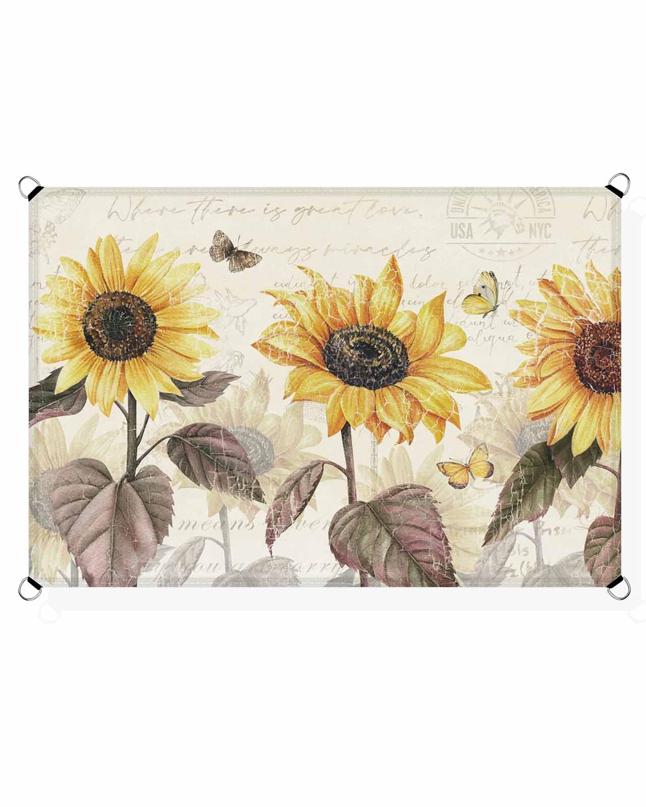Boanket Sun Shade Sail 6.5' x 10', Spring Floral UV Block Sun Sails Shades, Farmhouse Summer Sunflower Butterfly Shade Cloth for Patio Deck Terrace Garden Lawns Beach Backyard