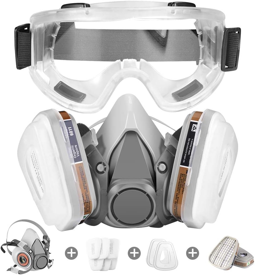 Letang Respirator Mask,Half Facepiece Gas Mask with Safety Glasses Reusable Professional Breathing Protection Against Dust,Chemicals,Pesticide and Organic Vapors, Perfect for Painters and DIY Projec