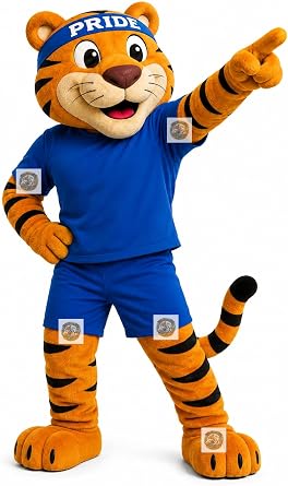 Pride Tiger Mascot Costumes for Mens & Womens Suit in Royal Jersey Adult Size Costume & COOLING FAN