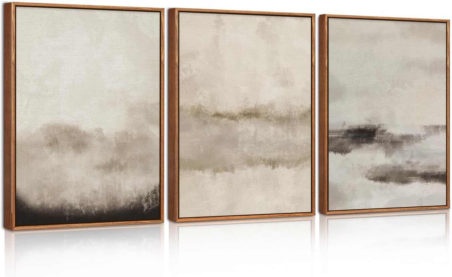 HPNIUB Abstract Mountain Lakes Framed Canvas Wall Art Set, Neutral Nature Landscape Wall Decor, Nordic Scenery Wall Painting, Modern Gallery Art Prints for Living Room, Bedroom,30x40cm (Abstract)